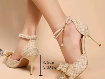 Aluguel de Stiletto Off-White com Laço Nobre e Tornozeleira