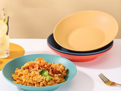 Conjunto de 8 Pratos Fundos Listrados e Inquebráveis