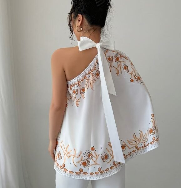 Blusa de Luxo Um Ombro Só com Manga Morcego