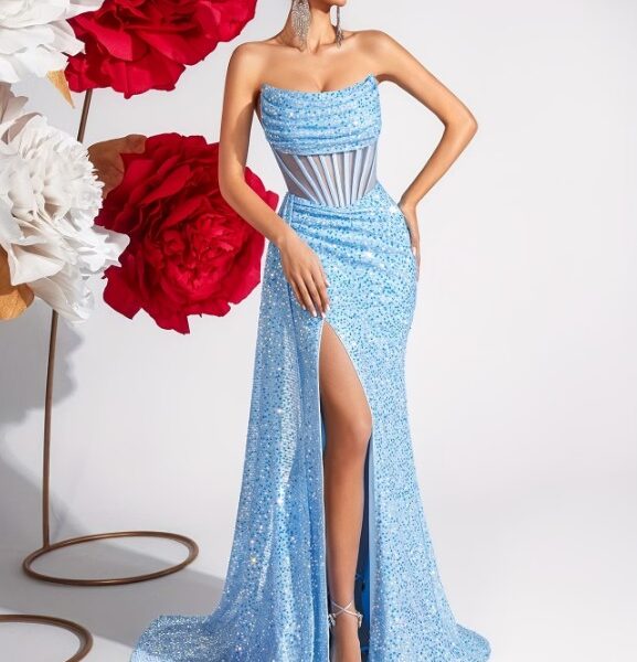 Vestido de Noite Azul Cintilante – Aluguel com Ajuste Personalizado