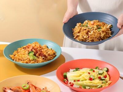 Conjunto de 8 Pratos Fundos Listrados e Inquebráveis