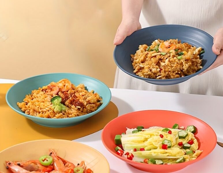 Conjunto de 8 Pratos Fundos Listrados e Inquebráveis