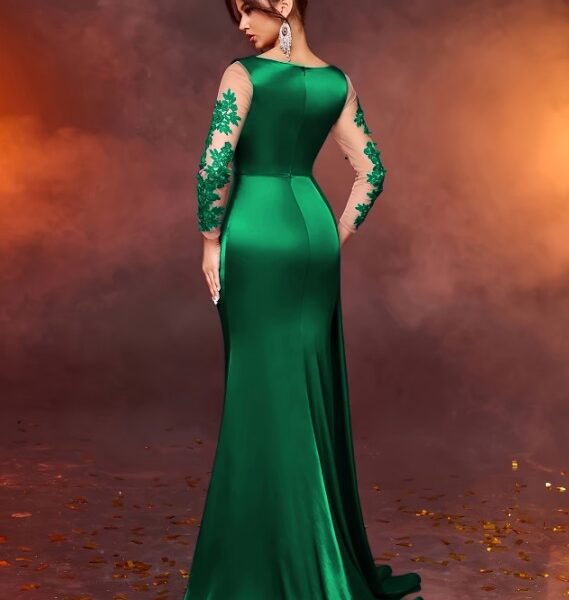 Aluguel de Vestido Sereia Verde Esmeralda com Renda e Cauda