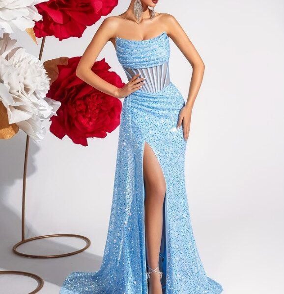 Vestido de Noite Azul Cintilante – Aluguel com Ajuste Personalizado