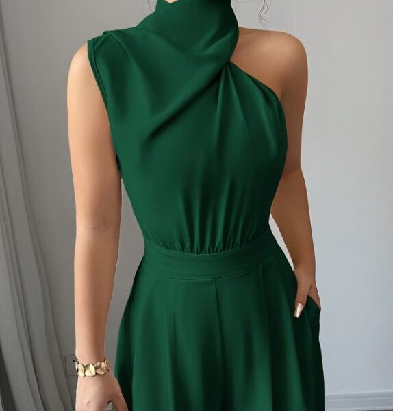 Aluguel Macacão Ombro Único Emerald Green – Estilo Red Carpet