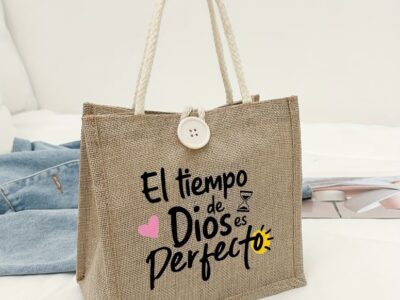Bolsa Tote Personalizada Frase Religiosa em Juta