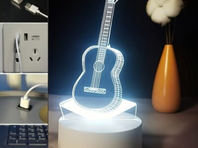 Luminária 3D Violão LED Abajur Decorativo de Mesa