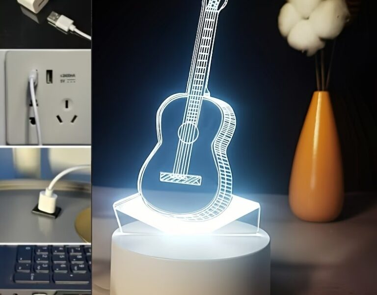 Luminária 3D Violão LED Abajur Decorativo de Mesa