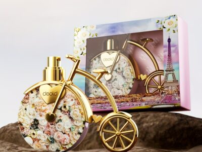 Perfume Floral de 25ml com Frasco de Bicicleta Dourada