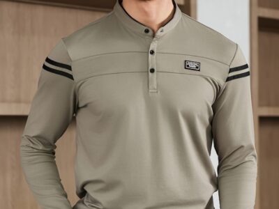 Polo de Manga Comprida Masculino – Gola Alta com Botões