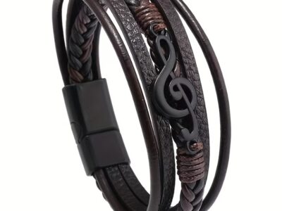 Pulseira Masculina Nota Musical – Design Retro em Camadas