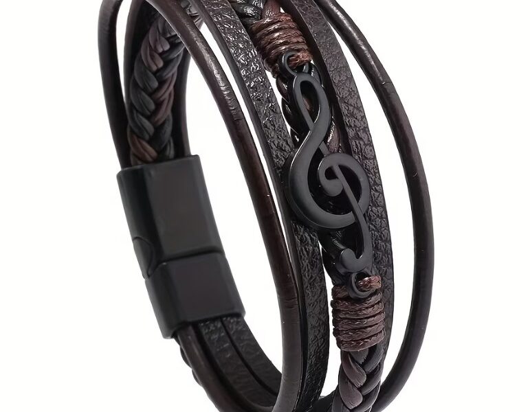 Pulseira Masculina Nota Musical – Design Retro em Camadas