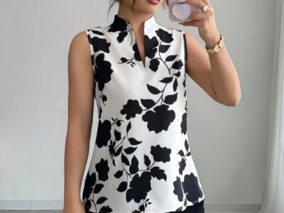Regata Feminina Elegante Floral – Blusa sem Mangas