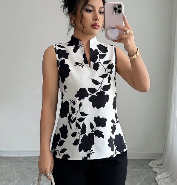 Regata Feminina Elegante Floral – Blusa sem Mangas