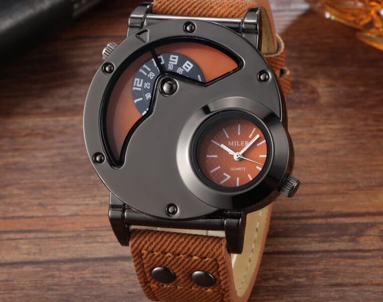 Relógio Masculino Dual Time Estilo Denim