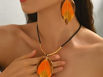 Conjunto Boêmio Folhas Douradas