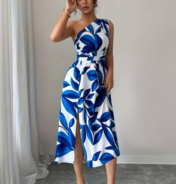 Vestido Midi de Um Ombro Só - Floral