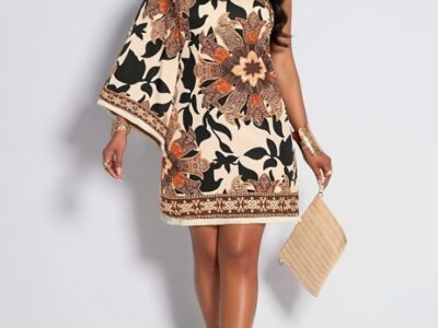 Vestido Curto Étnico de Um Ombro Só Floral