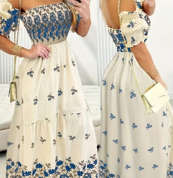Vestido Maxi Floral Romântico – Decote Ombro a Ombro