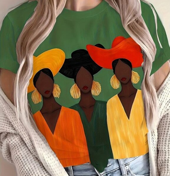 T-shirt Feminina Artística – Estampa Retrô Colorida