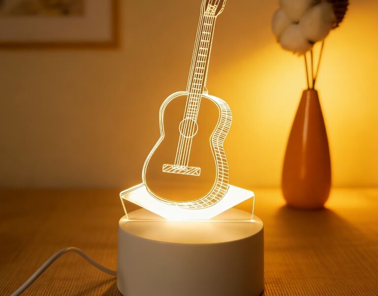 Luminária 3D Violão LED Abajur Decorativo de Mesa