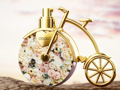 Perfume Floral de 25ml com Frasco de Bicicleta Dourada