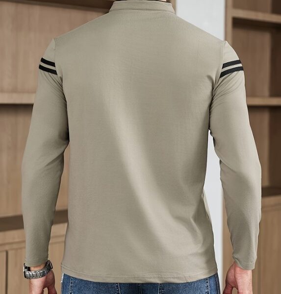 Polo de Manga Comprida Masculino – Gola Alta com Botões