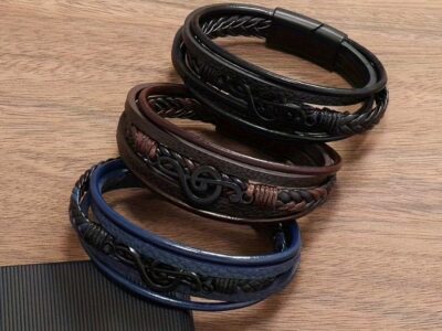 Pulseira Masculina Nota Musical – Design Retro em Camadas