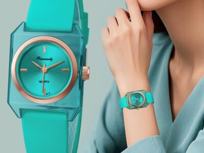 Relógio Feminino Quadrado Transparente Azul-Petróleo