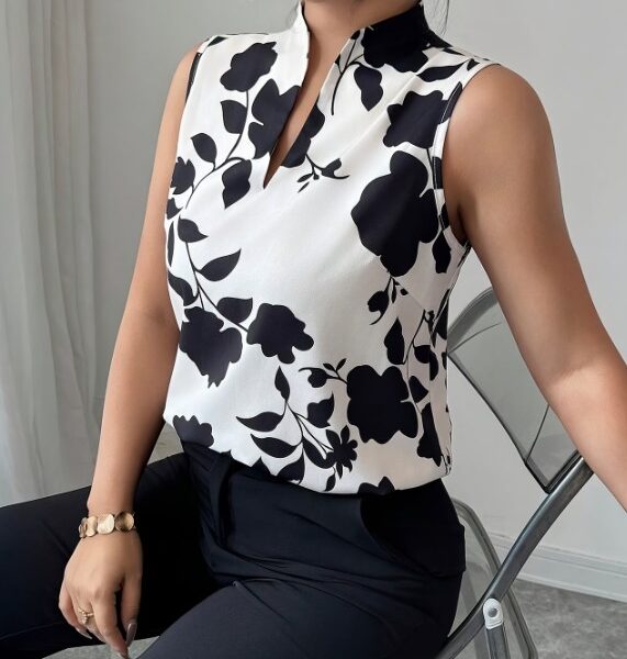Regata Feminina Elegante Floral – Blusa sem Mangas