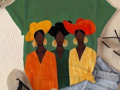 T-shirt Feminina Artística – Estampa Retrô Colorida