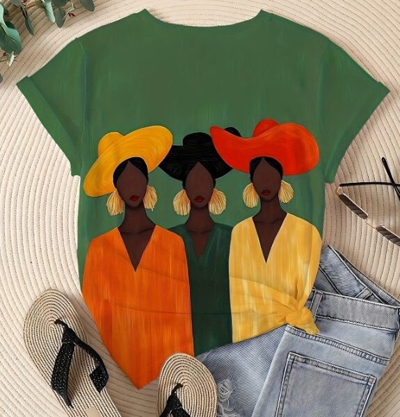 T-shirt Feminina Artística – Estampa Retrô Colorida