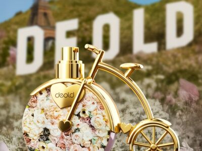 Perfume Floral de 25ml com Frasco de Bicicleta Dourada