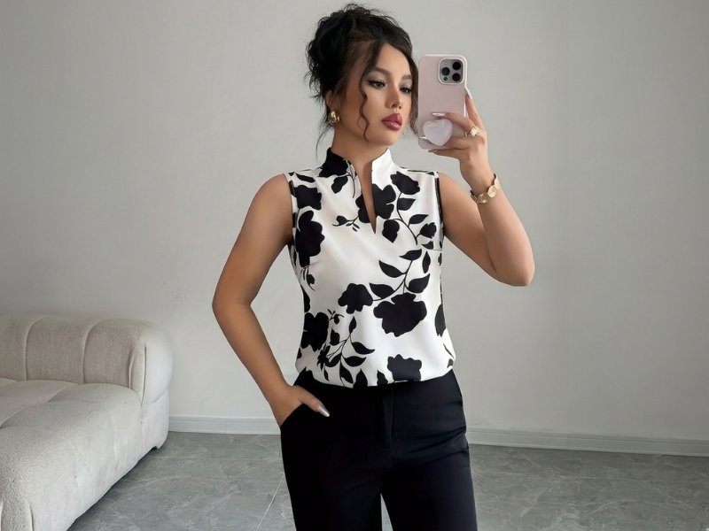 Regata Feminina Elegante Floral – Blusa sem Mangas