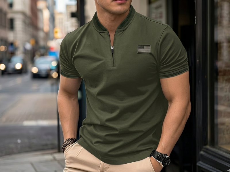 Camisa Polo Masculina Militar Gola Pequena Zíper