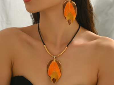 Conjunto Boêmio Folhas Douradas