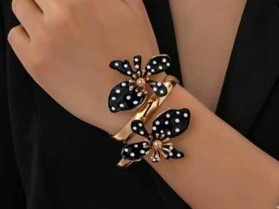 Pulseira Bangle Flores Vintage Estilo Francês