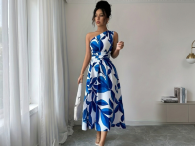 Vestido Midi de Um Ombro Só - Floral