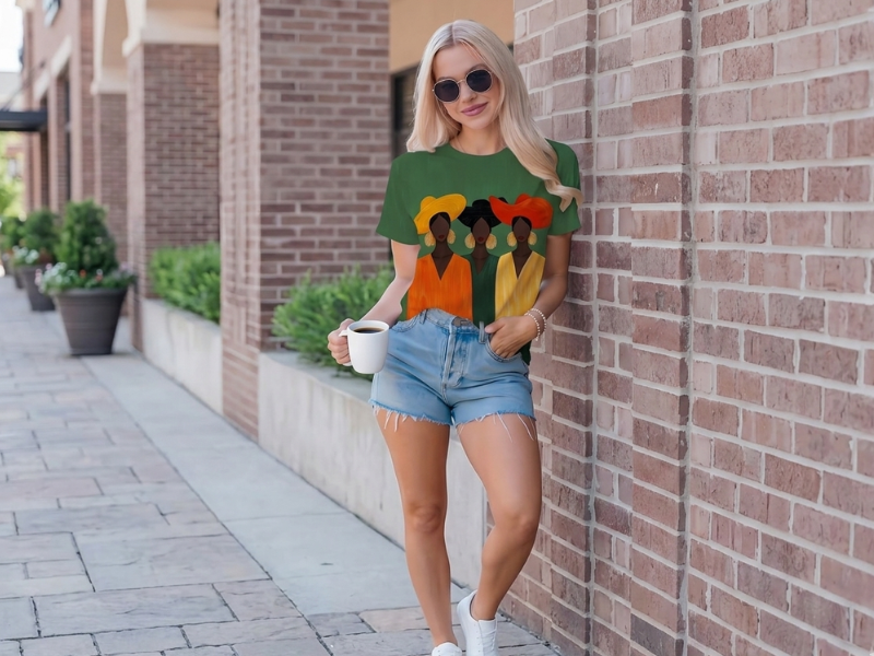 T-shirt Feminina Artística – Estampa Retrô Colorida