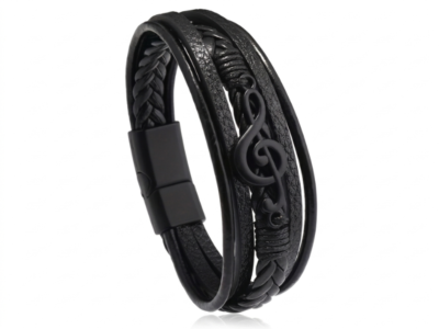 Pulseira Masculina Nota Musical – Design Retro em Camadas