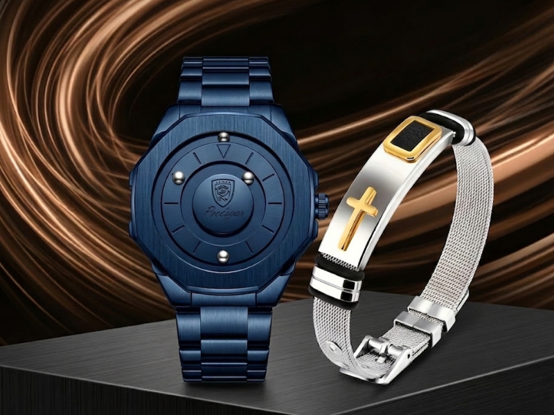 Combo Masculino Moderno – Relógio + Pulseira