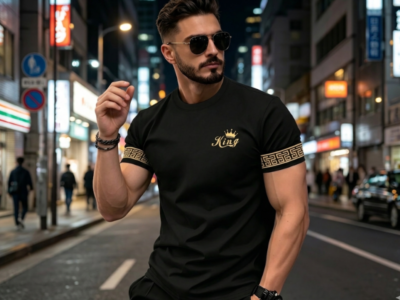 Camiseta Black & Gold King – Estilo de Luxo Leve
