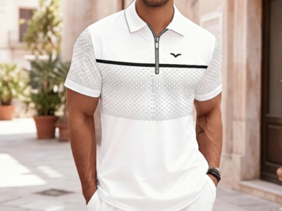 Camisa Polo White Geometric – Versatilidade e Design