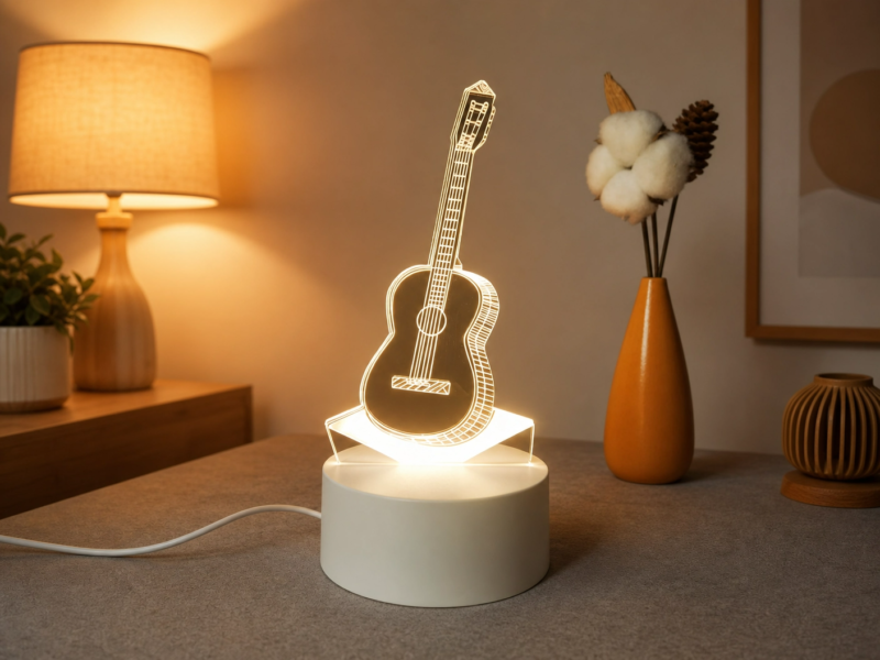 Luminária 3D Violão LED Abajur Decorativo de Mesa