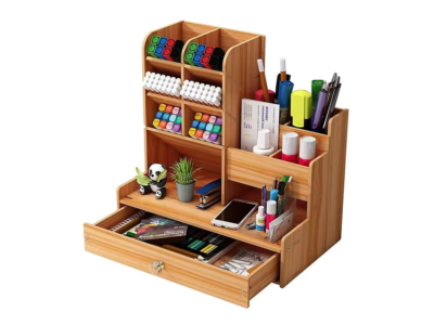 Organizador de Mesa MDF com Gaveta e Porta Canetas