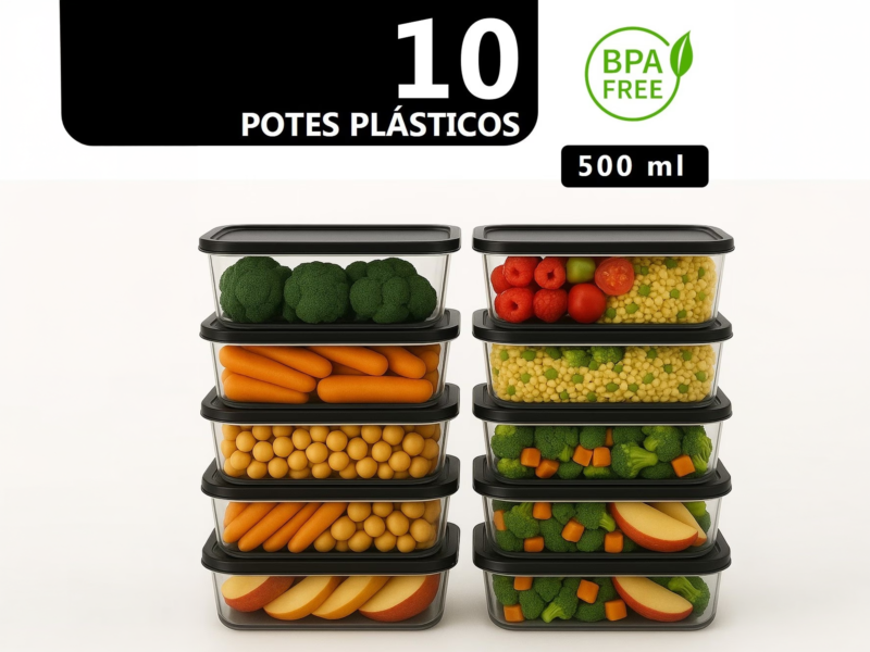 Kit 10 Potes Plásticos 500ml BPA Free Para Marmita