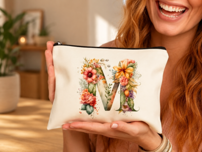 Necessaire Feminina Letra M Floral Bolsa de Maquiagem