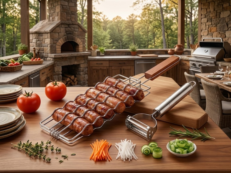 Kit Descascador Ralador Inox + Grelha para Linguiça