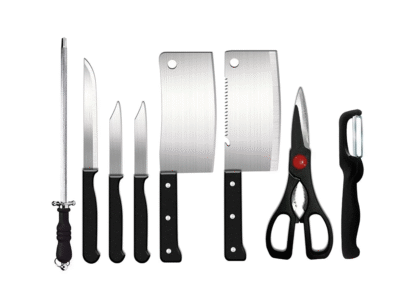 Kit Facas de Cozinha Cutelo Amolador Tesoura 8 Peças