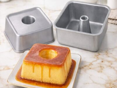 Kit Faqueiro Inox Dourado 24Pçs + Forma Pudim Quadrada